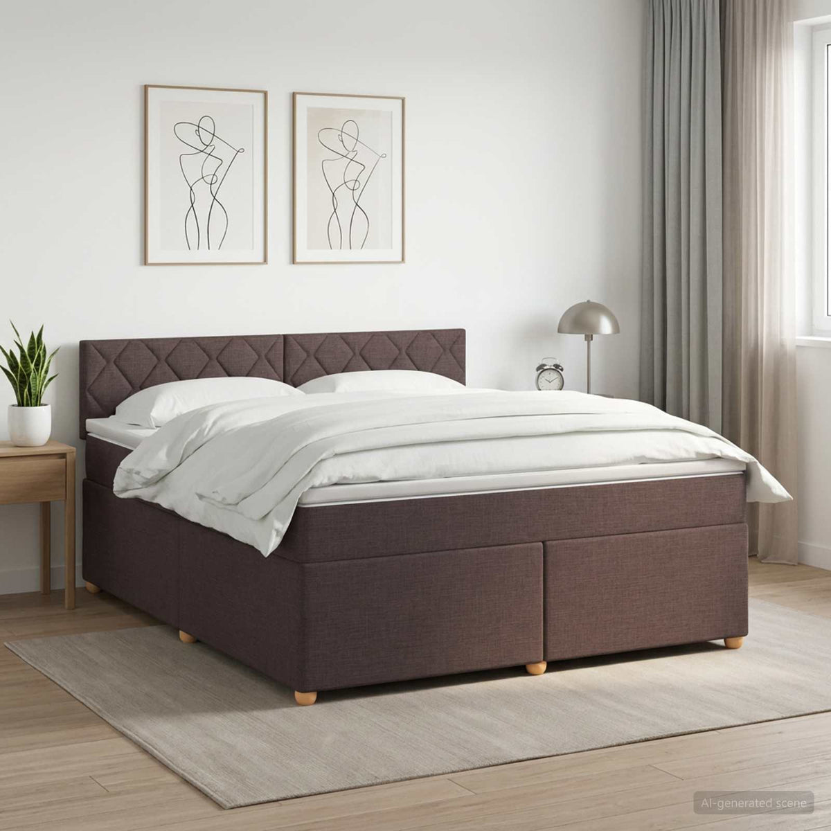 Boxspringbed met matras Donkerbruin 160 x 200 cm Stof is nu te koop bij PeponiXL, paradijselijk wonen!