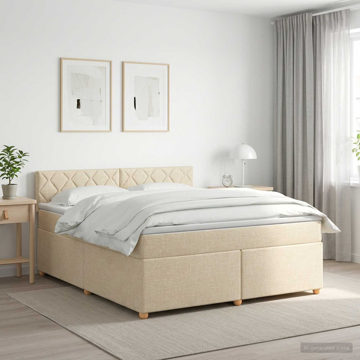 Boxspringbed met matras Crèmekleurig 140 x 200 cm Stof is nu te koop bij PeponiXL, paradijselijk wonen!