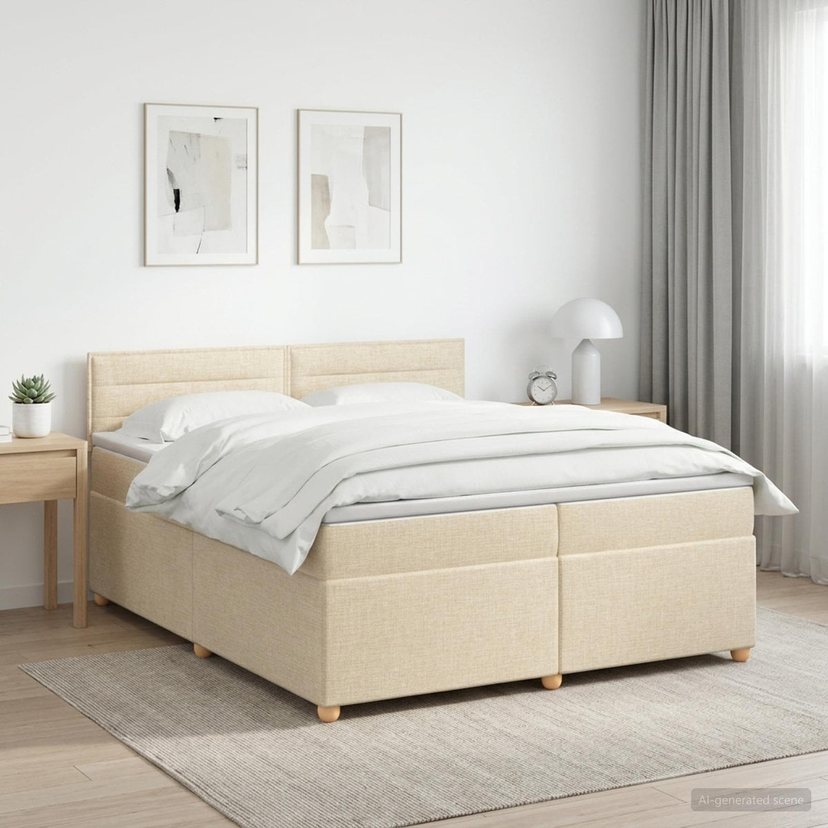 Boxspringbed met matras Crèmekleurig 200 x 200 cm Stof is nu te koop bij PeponiXL, paradijselijk wonen!