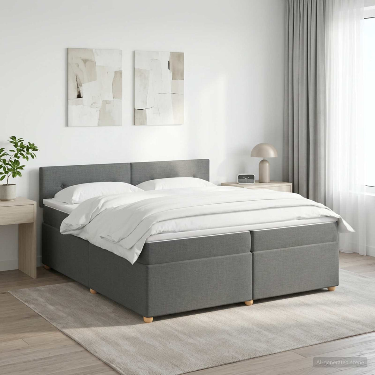Boxspringbed met matras Donkergrijs 200 x 200 cm Stof is nu te koop bij PeponiXL, paradijselijk wonen!