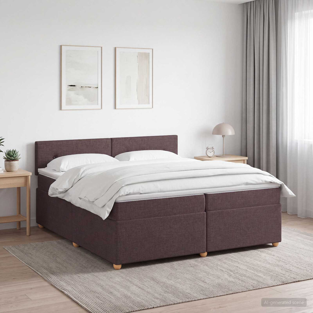 Boxspringbed met matras Donkerbruin 200 x 200 cm Stof is nu te koop bij PeponiXL, paradijselijk wonen!