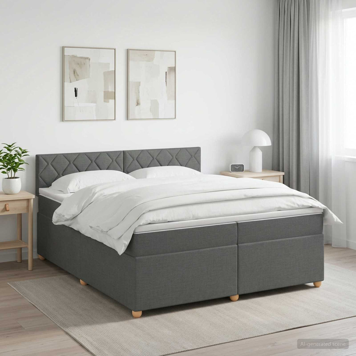 Boxspringbed met matras Donkergrijs 200 x 200 cm Stof is nu te koop bij PeponiXL, paradijselijk wonen!