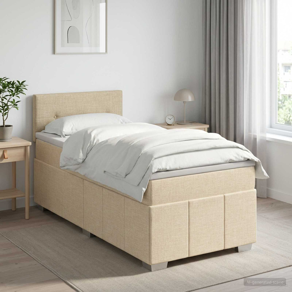 Boxspringbed met matras Crèmekleurig 90 x 200 cm Stof is nu te koop bij PeponiXL, paradijselijk wonen!