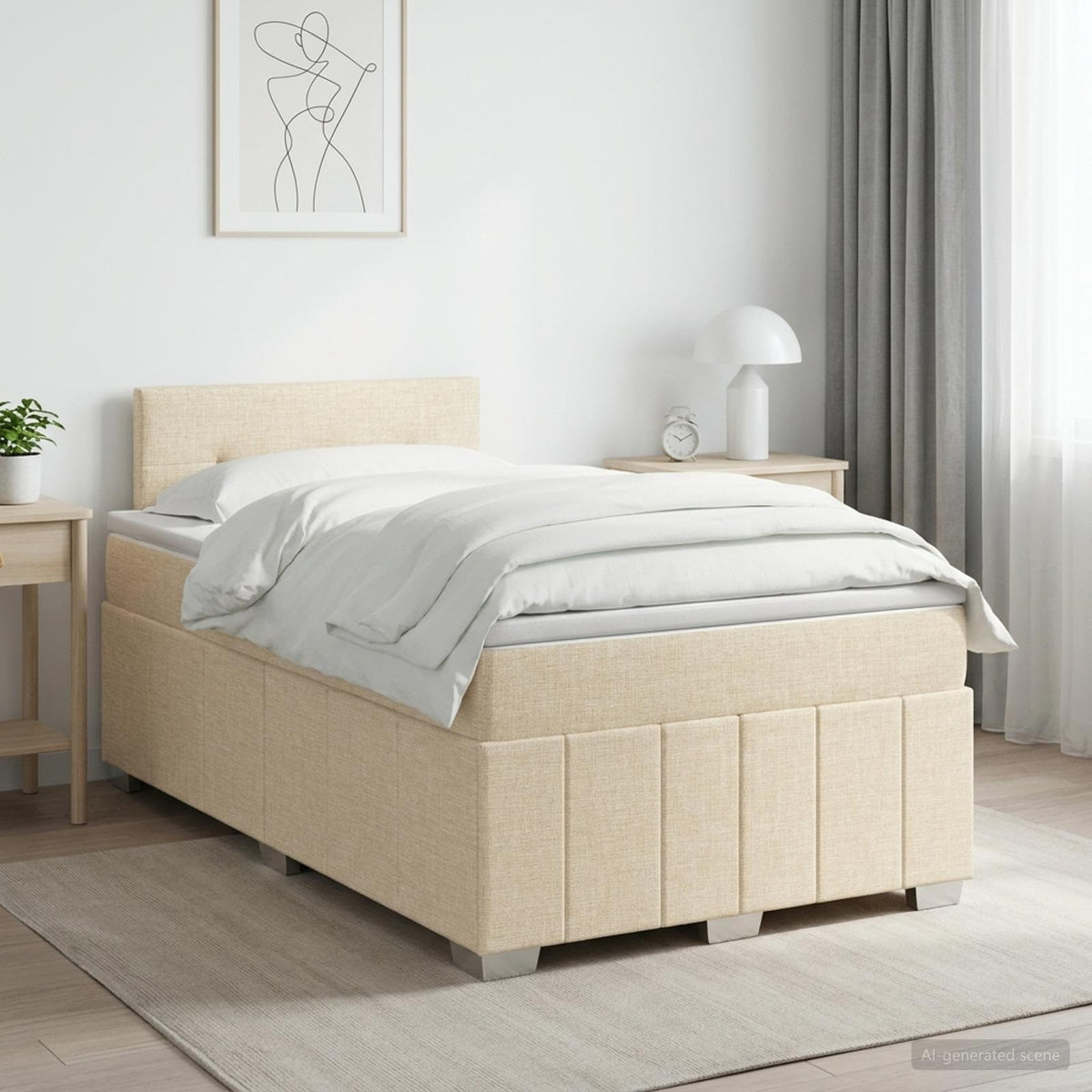 Boxspringbed met matras Crèmekleurig 120 x 190 cm Stof is nu te koop bij PeponiXL, paradijselijk wonen!
