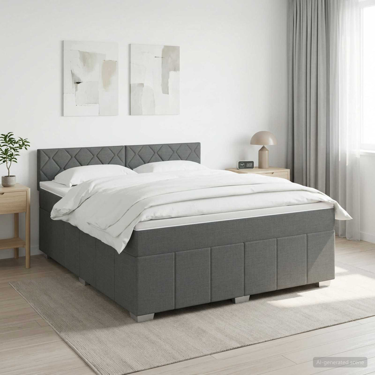 Boxspringbed met matras Donkergrijs 140 x 190 cm Stof is nu te koop bij PeponiXL, paradijselijk wonen!