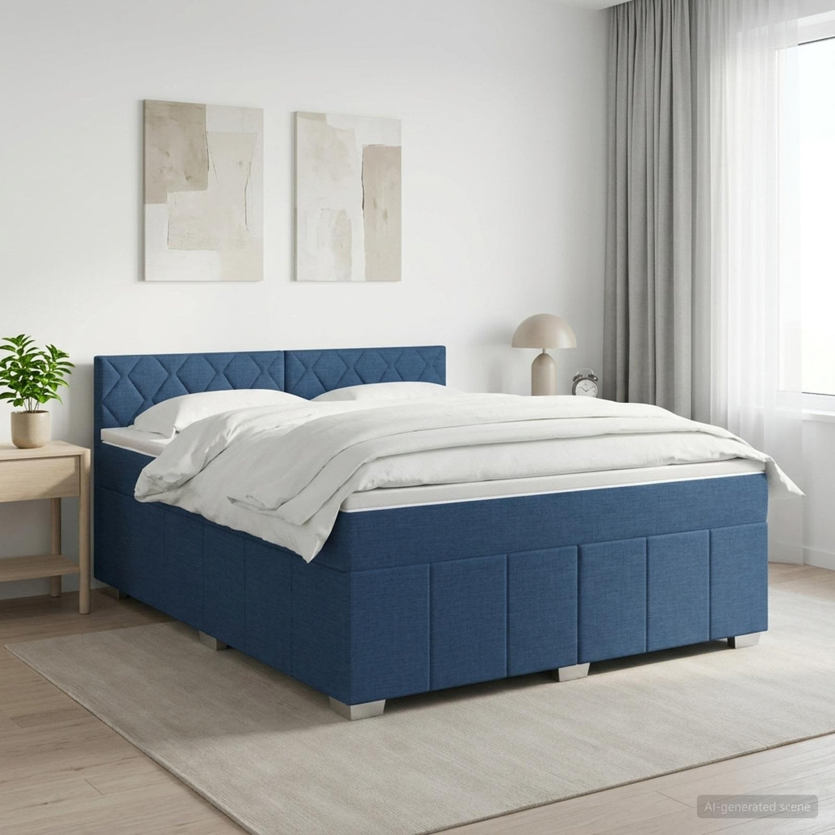 Boxspringbed met matras met hoofdeinde Blauw 140 x 200 cm Stof is nu te koop bij PeponiXL, paradijselijk wonen!