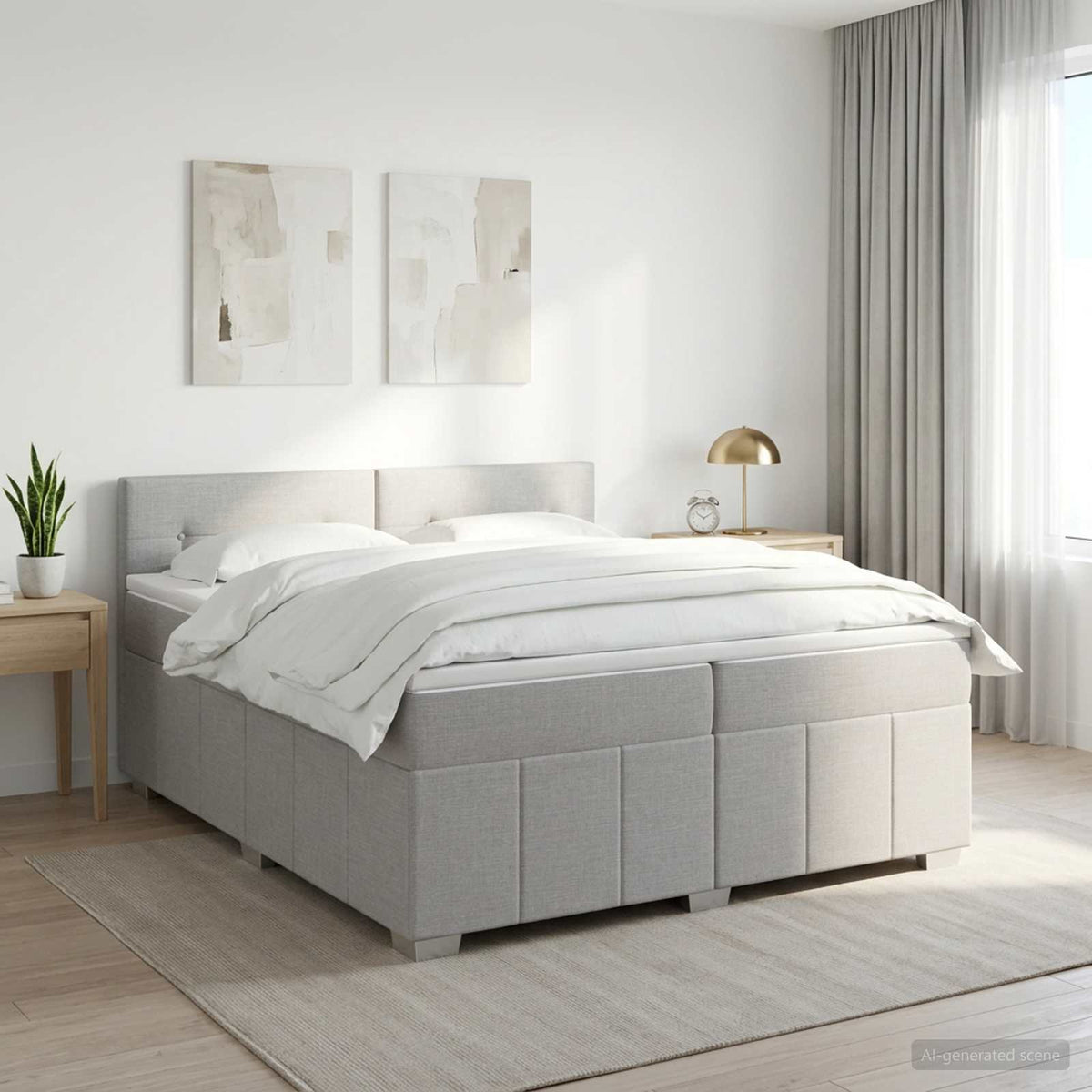 Boxspringbed met matras Lichtgrijs 200 x 200 cm Stof is nu te koop bij PeponiXL, paradijselijk wonen!