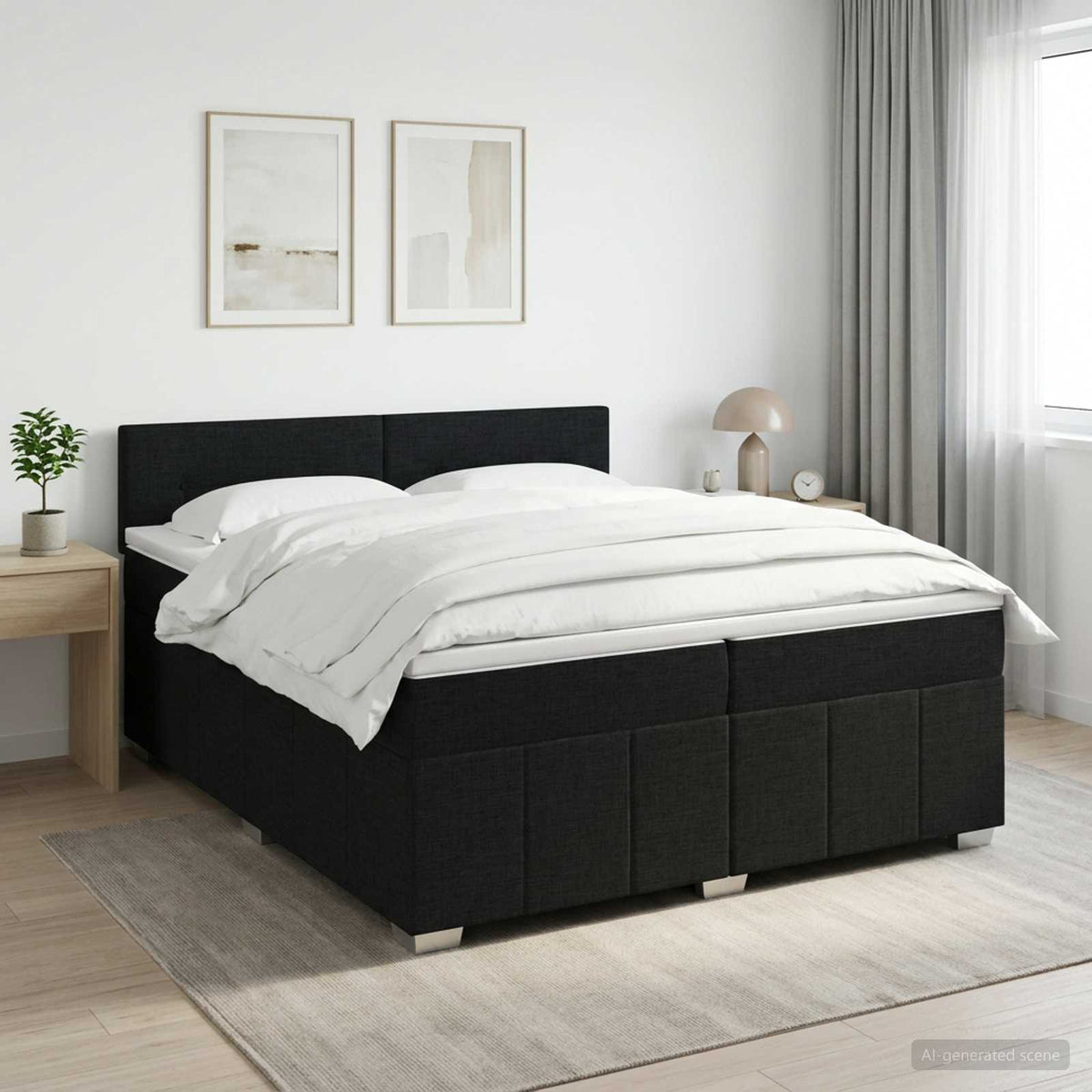 Boxspringbed met matras met hoofdeinde Zwart 200 x 200 cm Stof is nu te koop bij PeponiXL, paradijselijk wonen!