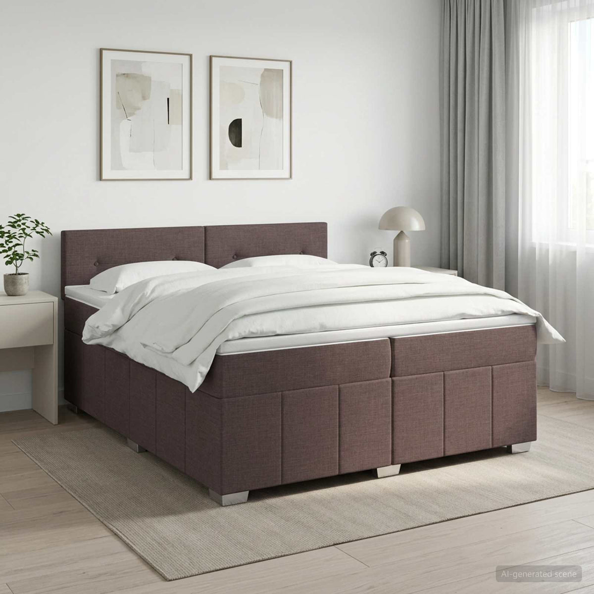 Boxspringbed met matras Donkerbruin 200 x 200 cm Stof is nu te koop bij PeponiXL, paradijselijk wonen!