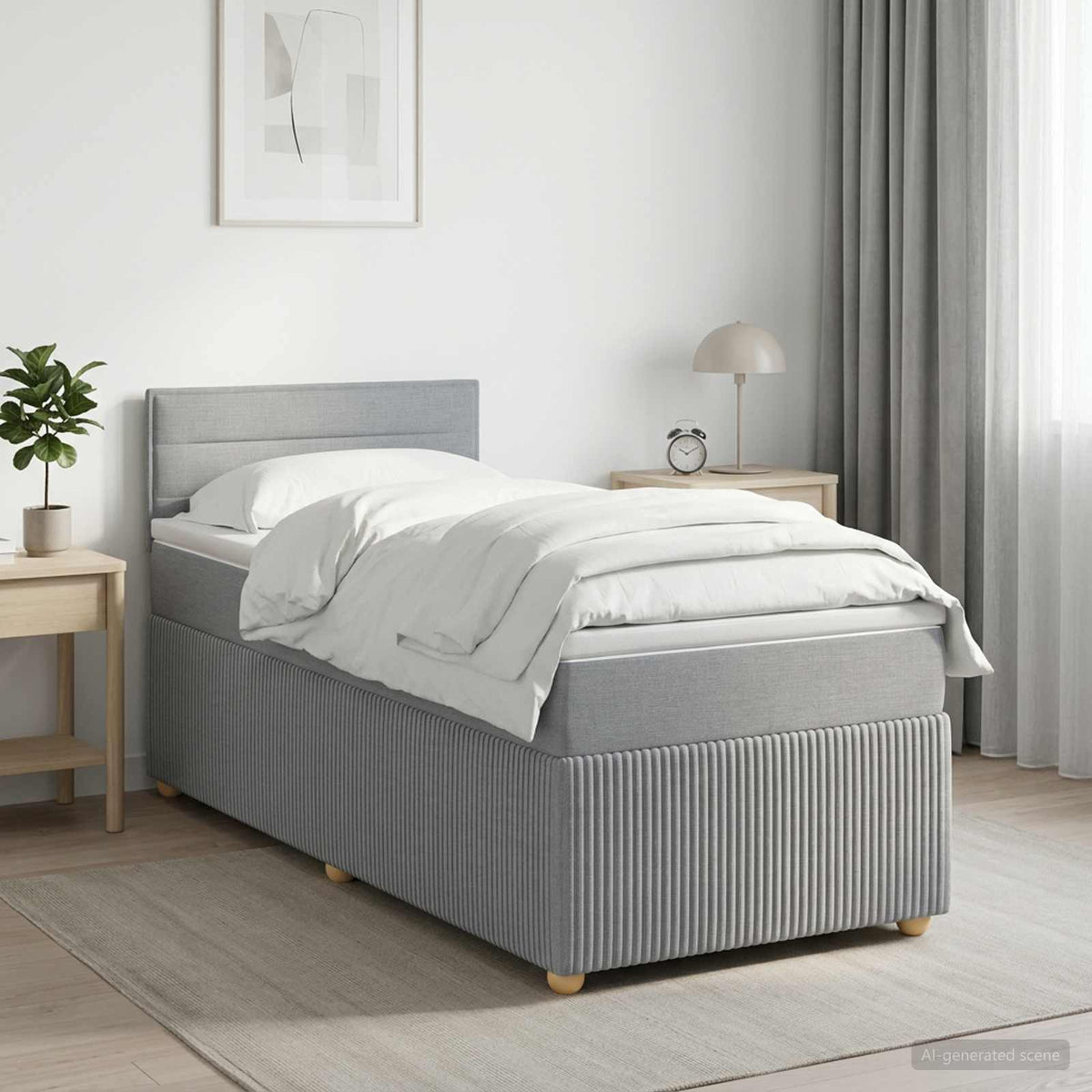Boxspringbed met matras Lichtgrijs 100 x 200 cm Stof is nu te koop bij PeponiXL, paradijselijk wonen!