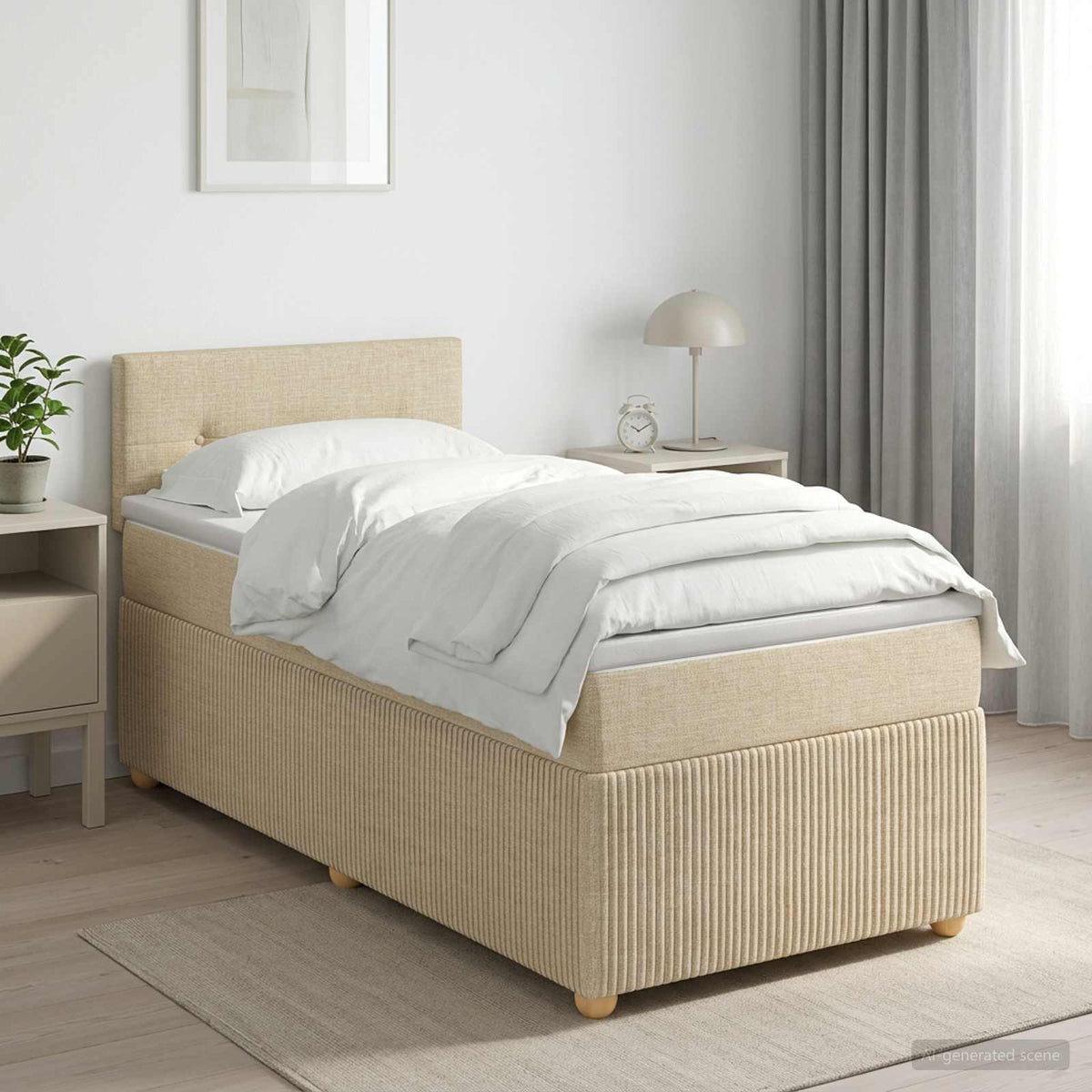 Boxspringbed met matras Crèmekleurig 90 x 190 cm Stof is nu te koop bij PeponiXL, paradijselijk wonen!