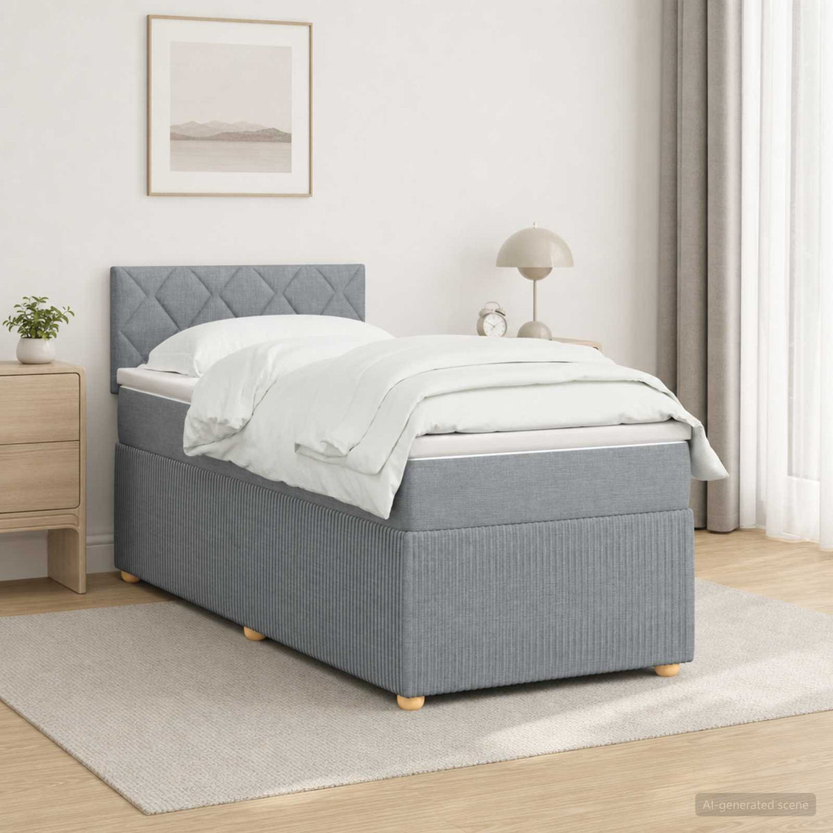 Boxspringbed met matras Lichtgrijs 100 x 200 cm Stof is nu te koop bij PeponiXL, paradijselijk wonen!