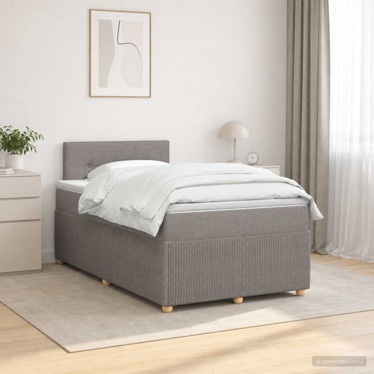 Boxspringbed met matras met hoofdeinde Taupe 120 x 200 cm Stof is nu te koop bij PeponiXL, paradijselijk wonen!