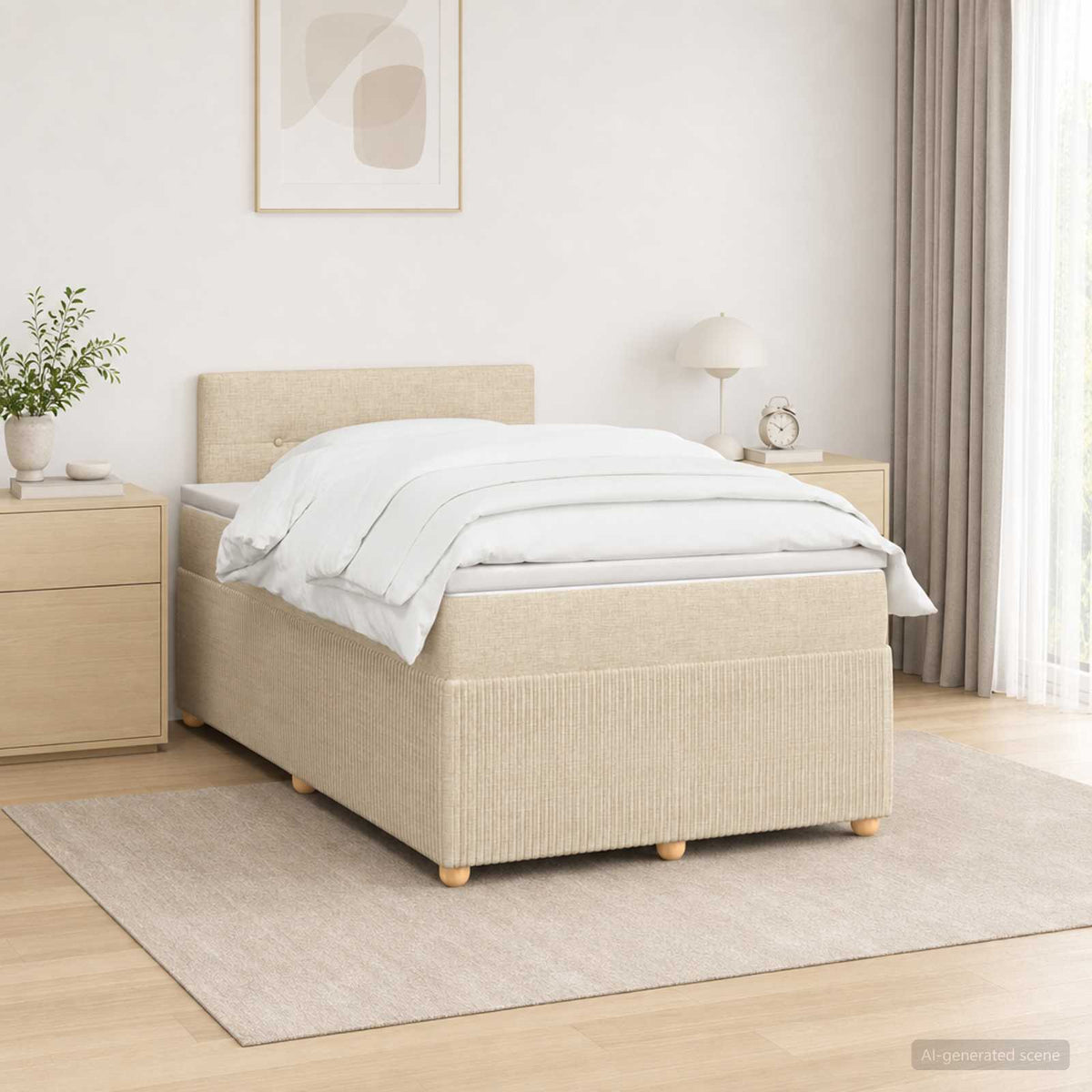 Boxspringbed met matras Crèmekleurig 120 x 200 cm Stof is nu te koop bij PeponiXL, paradijselijk wonen!