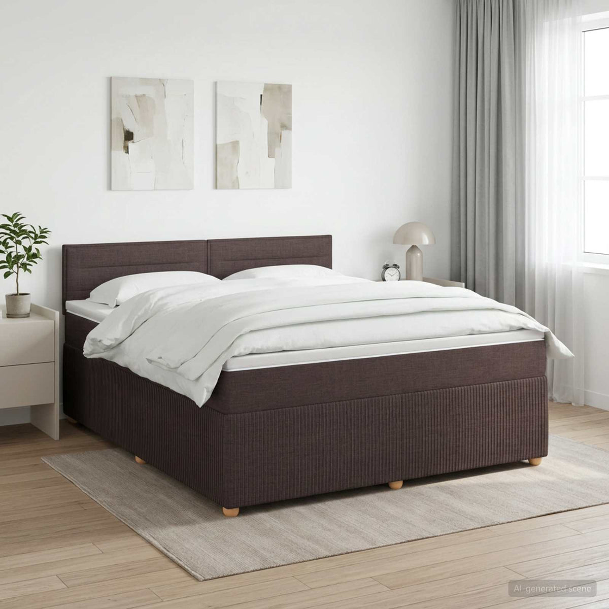 Boxspringbed met matras Donkerbruin 160 x 200 cm Stof is nu te koop bij PeponiXL, paradijselijk wonen!