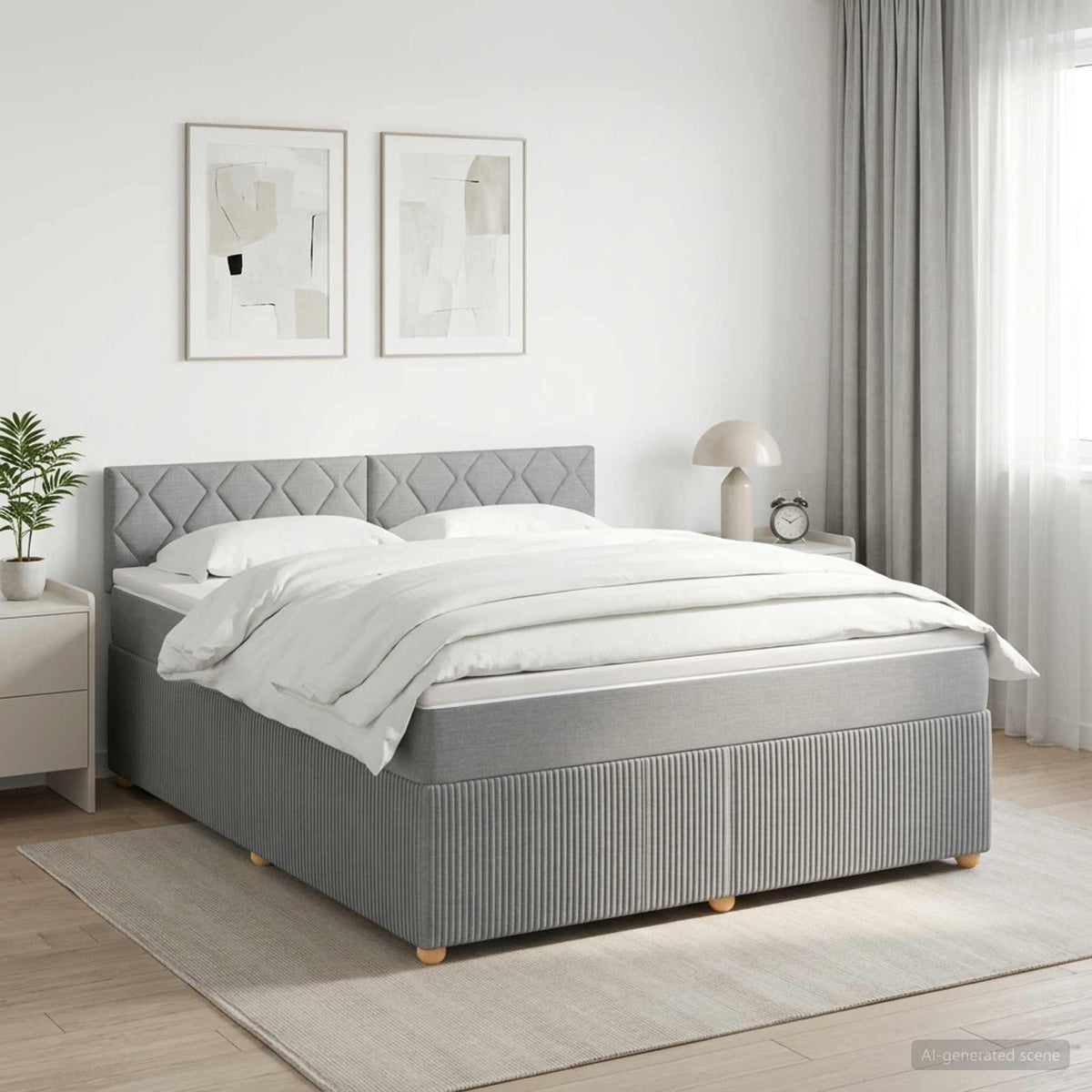 Boxspringbed met matras Lichtgrijs 160 x 200 cm Stof is nu te koop bij PeponiXL, paradijselijk wonen!