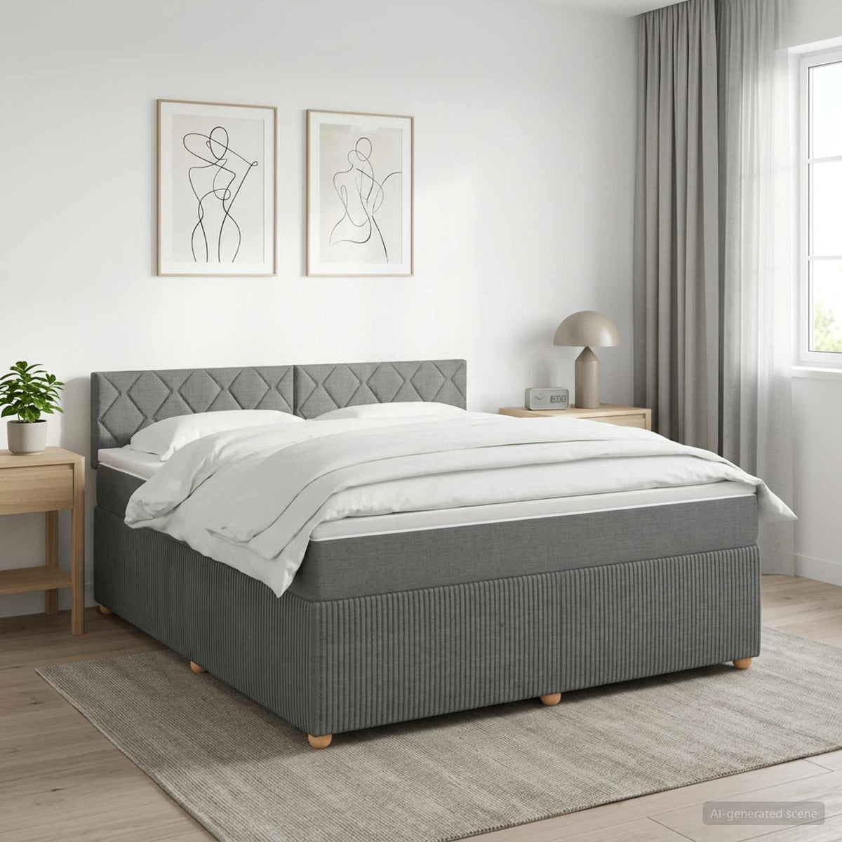 Boxspringbed met matras Donkergrijs 140 x 190 cm Stof is nu te koop bij PeponiXL, paradijselijk wonen!