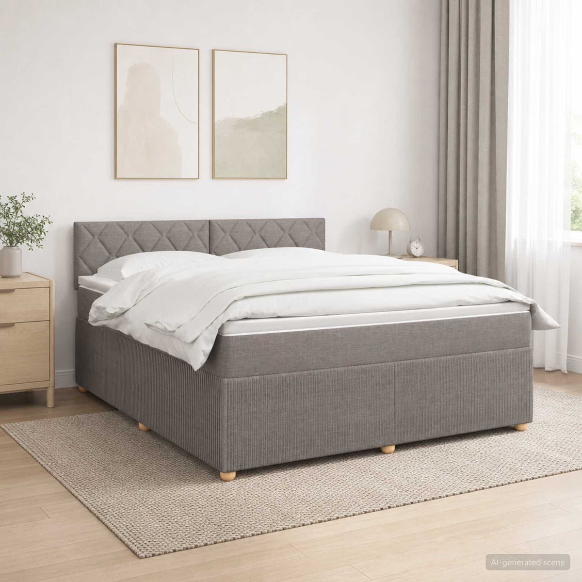 Boxspringbed met matras met hoofdeinde Taupe 160 x 200 cm Stof is nu te koop bij PeponiXL, paradijselijk wonen!