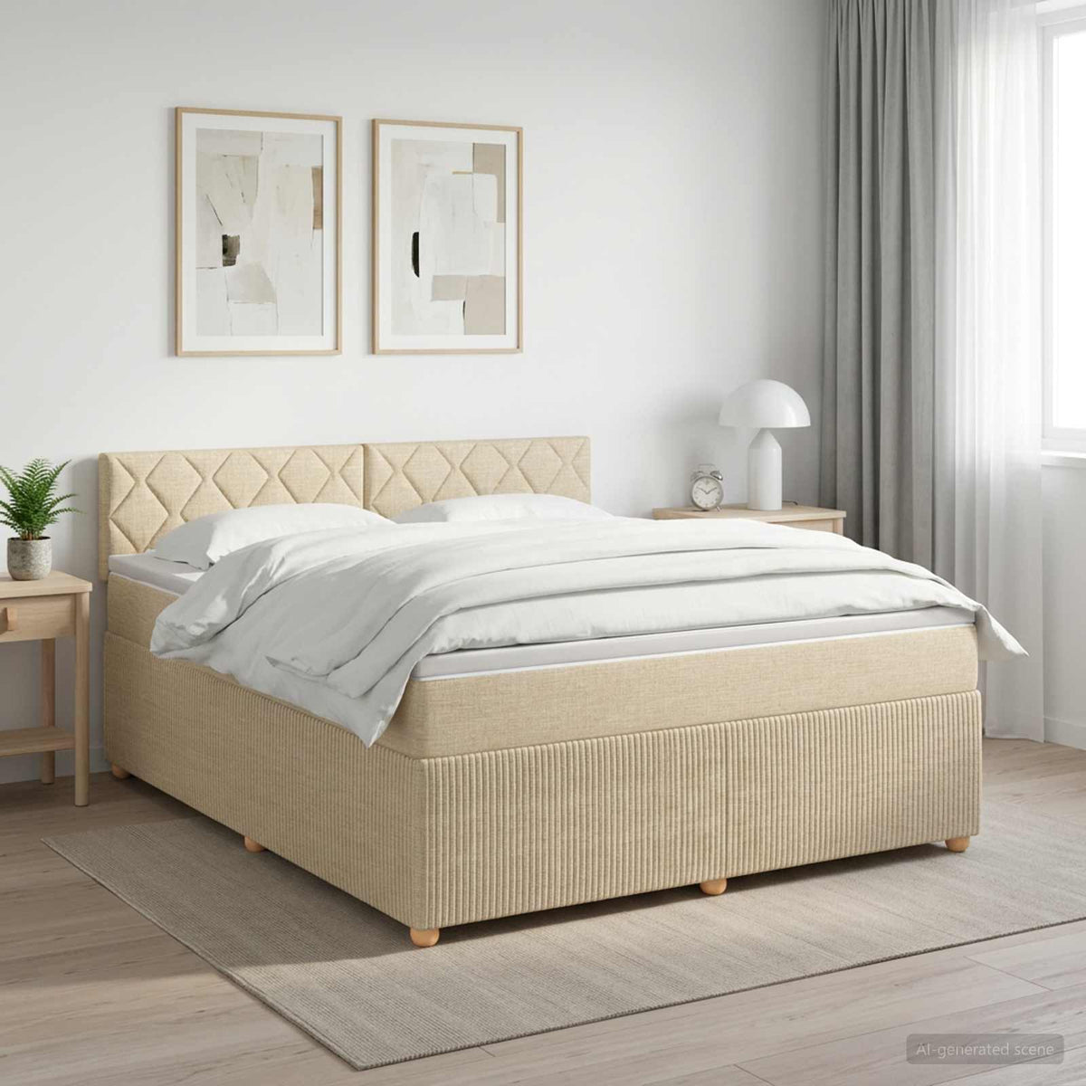 Boxspringbed met matras Crèmekleurig 160 x 200 cm Stof is nu te koop bij PeponiXL, paradijselijk wonen!