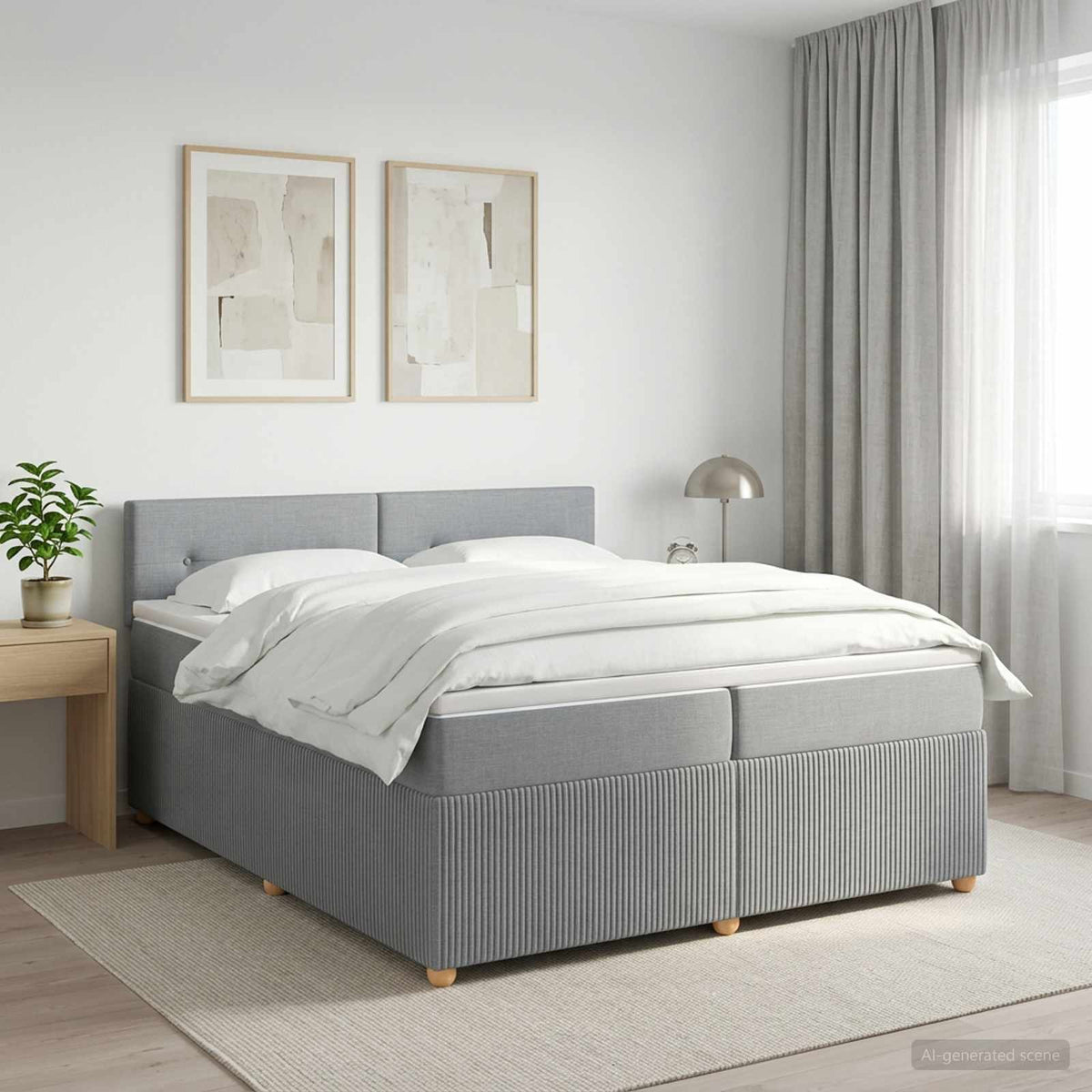Boxspringbed met matras Lichtgrijs 200 x 200 cm Stof is nu te koop bij PeponiXL, paradijselijk wonen!