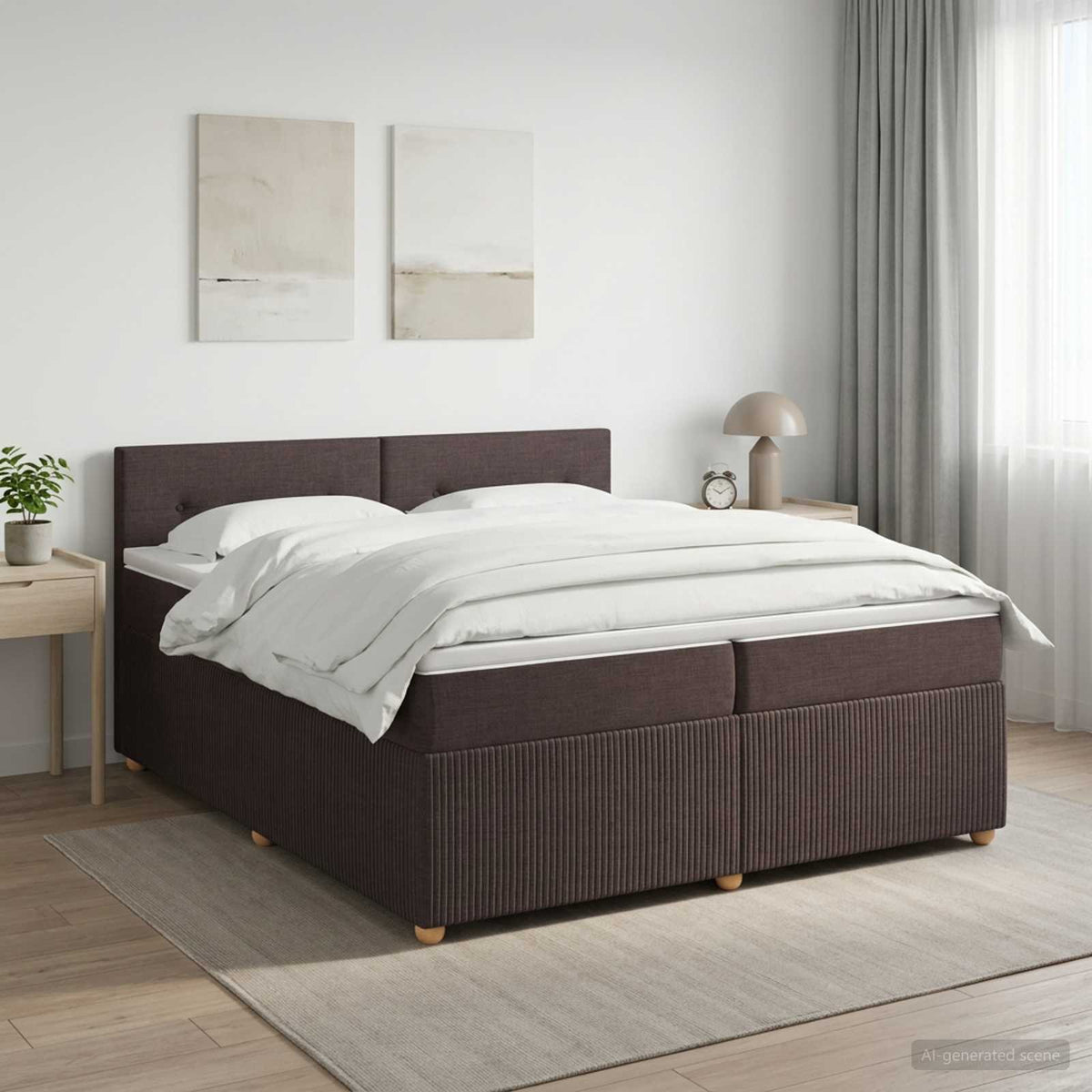Boxspringbed met matras Donkerbruin 200 x 200 cm Stof is nu te koop bij PeponiXL, paradijselijk wonen!