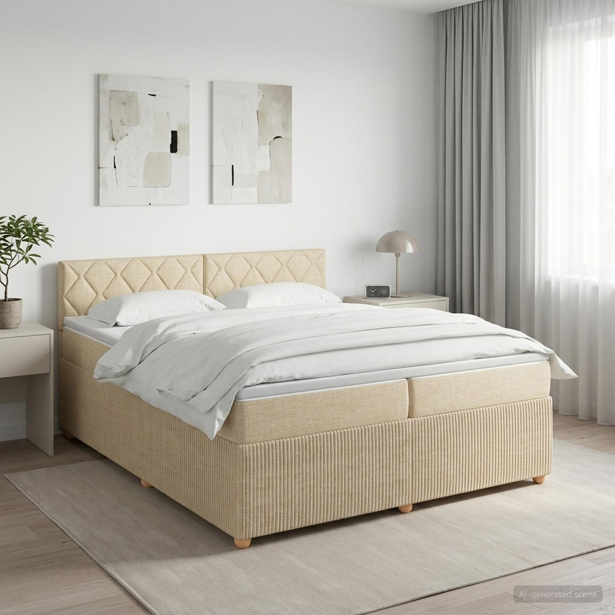 Boxspringbed met matras Crèmekleurig 200 x 200 cm Stof is nu te koop bij PeponiXL, paradijselijk wonen!