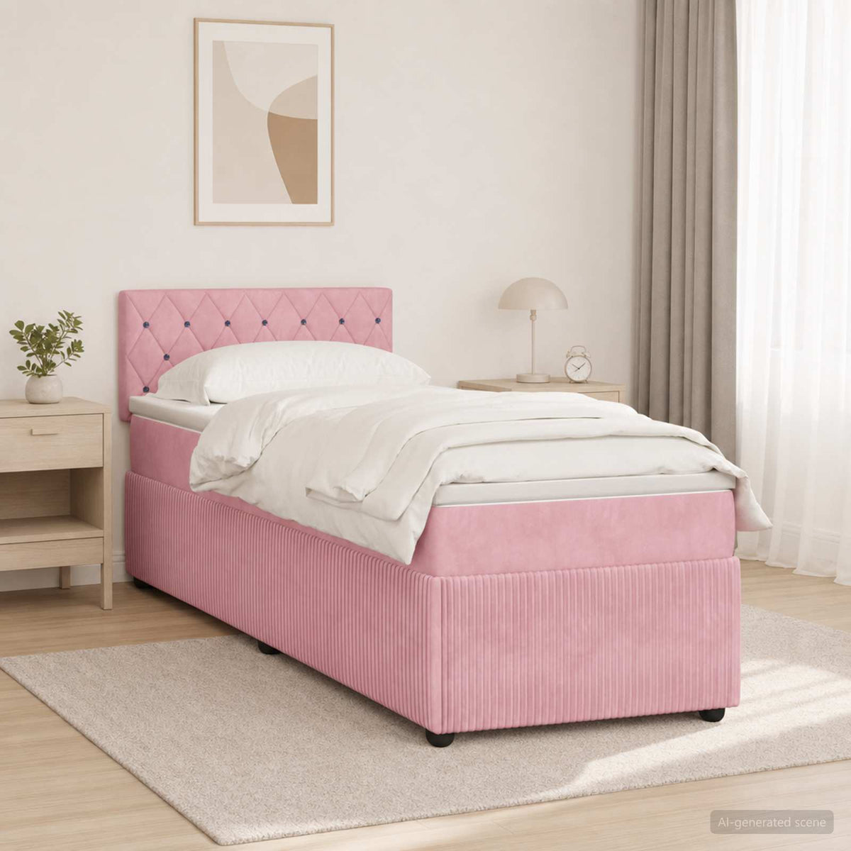 Boxspringbed met matras Roze 100 x 200 cm Fluweel is nu te koop bij PeponiXL, paradijselijk wonen!