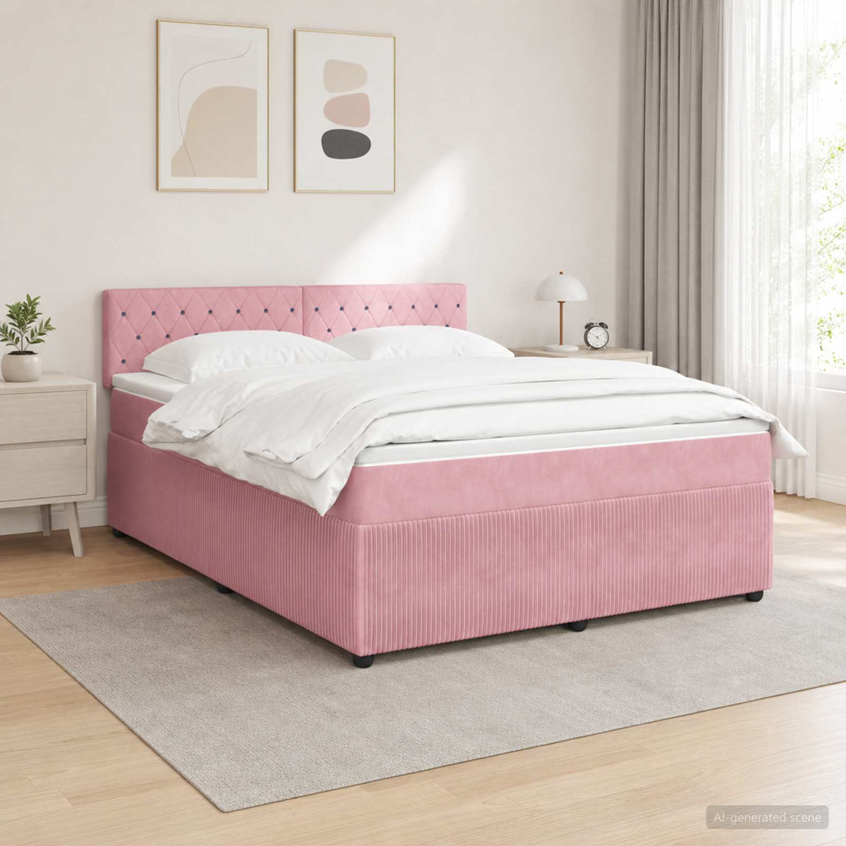Boxspringbed met matras Roze 160 x 200 cm Fluweel is nu te koop bij PeponiXL, paradijselijk wonen!