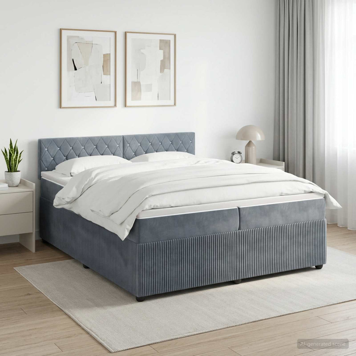 Boxspringbed met matras Donkergrijs 200 x 200 cm Fluweel is nu te koop bij PeponiXL, paradijselijk wonen!