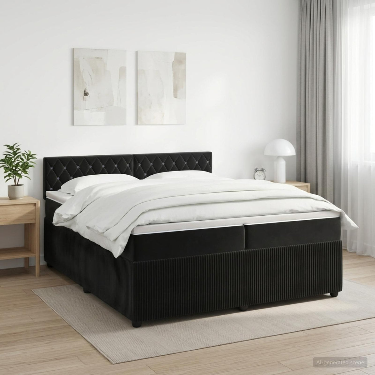 Boxspringbed met matras Zwart 200 x 200 cm Fluweel is nu te koop bij PeponiXL, paradijselijk wonen!