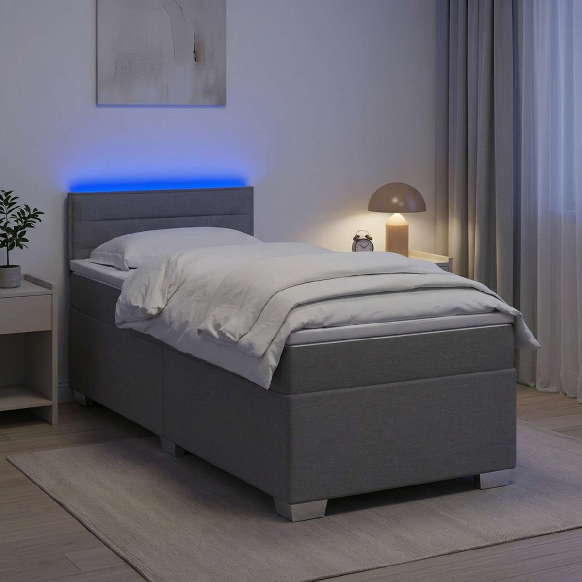 Boxspring Bed met Matras en LED Lichtgrijs 100 x 200 cm Stof is nu te koop bij PeponiXL, paradijselijk wonen!