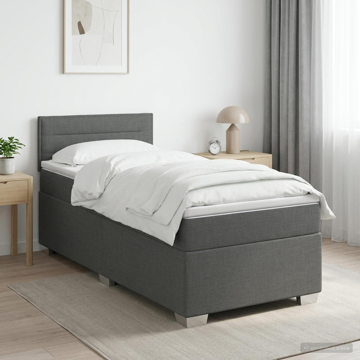 Boxspring Bed met Matras en LED Donkergrijs 100 x 200 cm Stof is nu te koop bij PeponiXL, paradijselijk wonen!