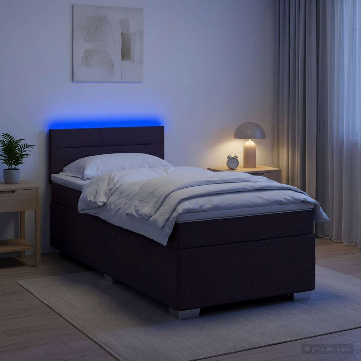 Boxspring Bed met Matras en LED Donkerbruin 100 x 200 cm Stof is nu te koop bij PeponiXL, paradijselijk wonen!