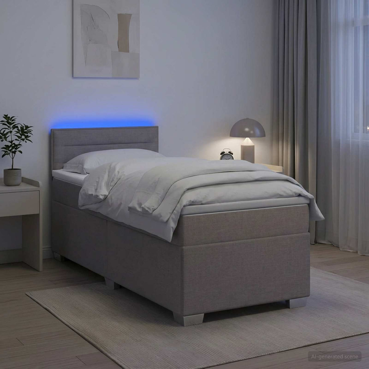 Boxspring Bed met Matras en LED Taupe 100 x 200 cm Stof is nu te koop bij PeponiXL, paradijselijk wonen!