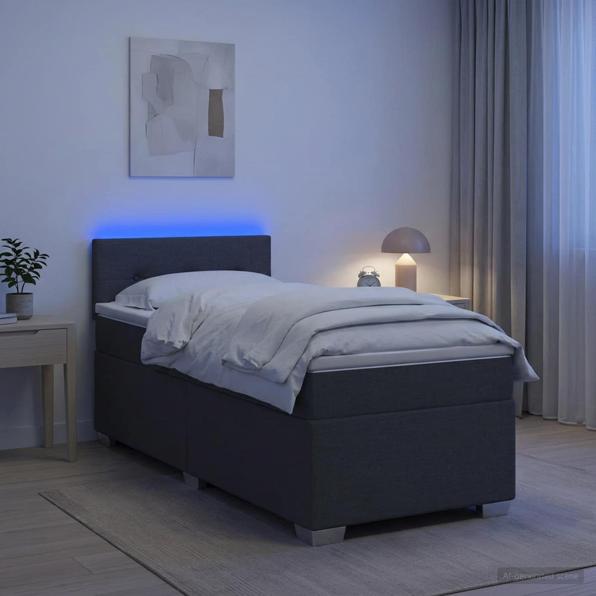 Boxspring Bed met Matras en LED Donkergrijs 90 x 200 cm Stof is nu te koop bij PeponiXL, paradijselijk wonen!