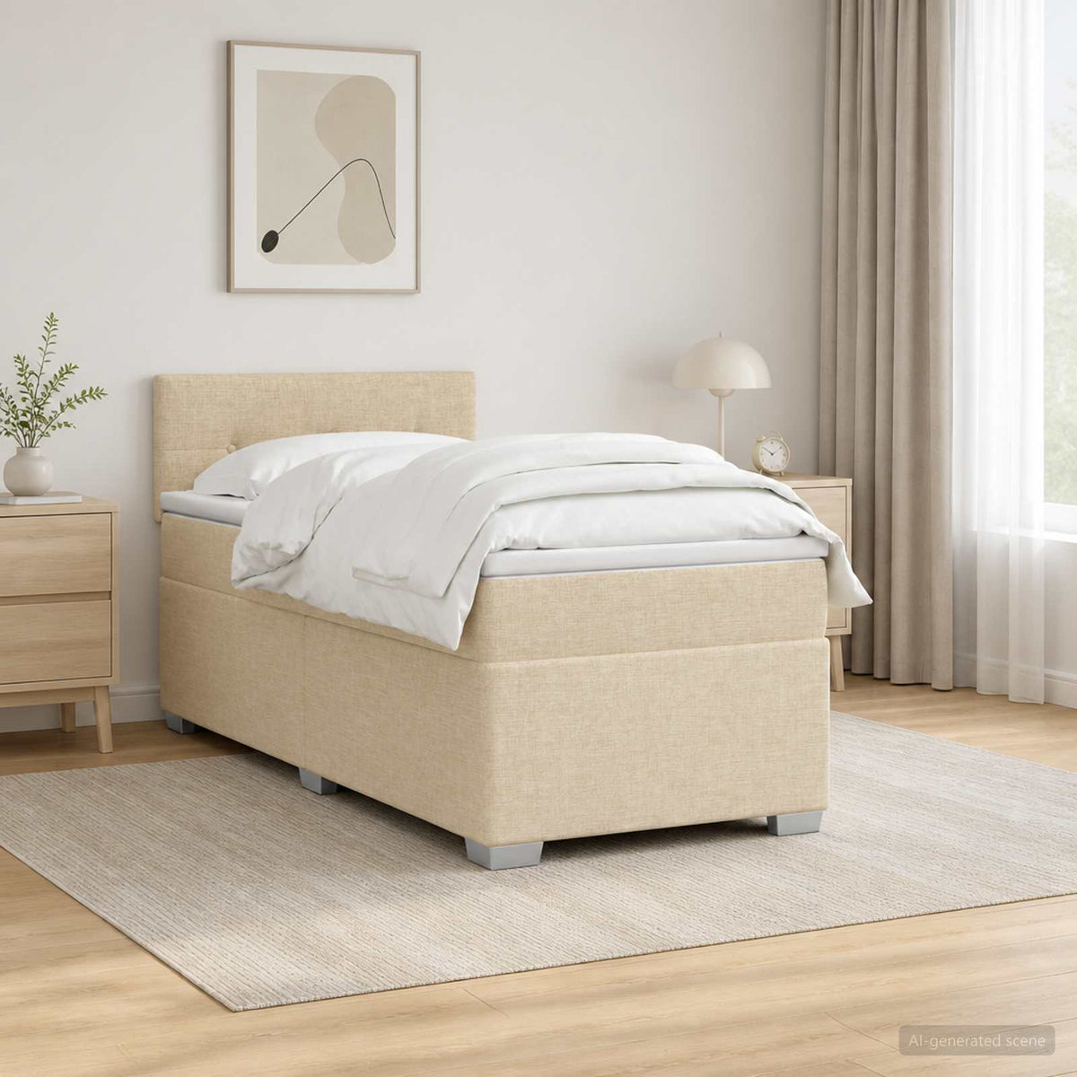 Boxspring Bed met Matras en LED Crèmekleurig 100 x 200 cm Stof is nu te koop bij PeponiXL, paradijselijk wonen!