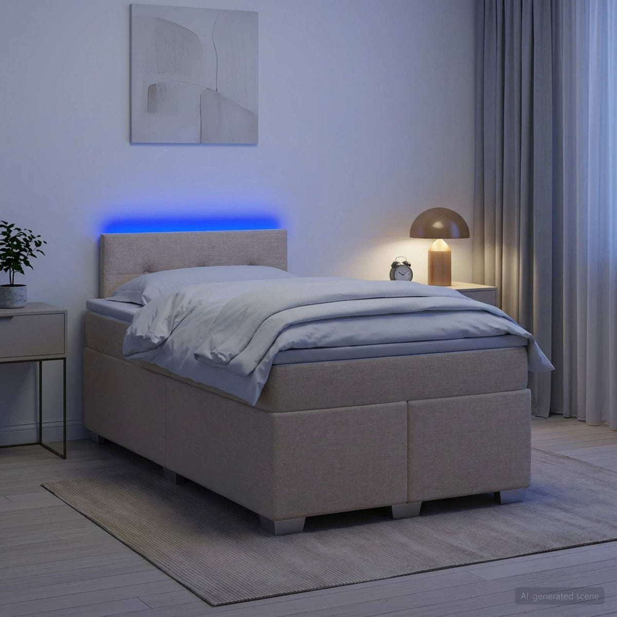 Boxspring Bed met Matras en LED Crèmekleurig 120 x 190 cm Stof is nu te koop bij PeponiXL, paradijselijk wonen!