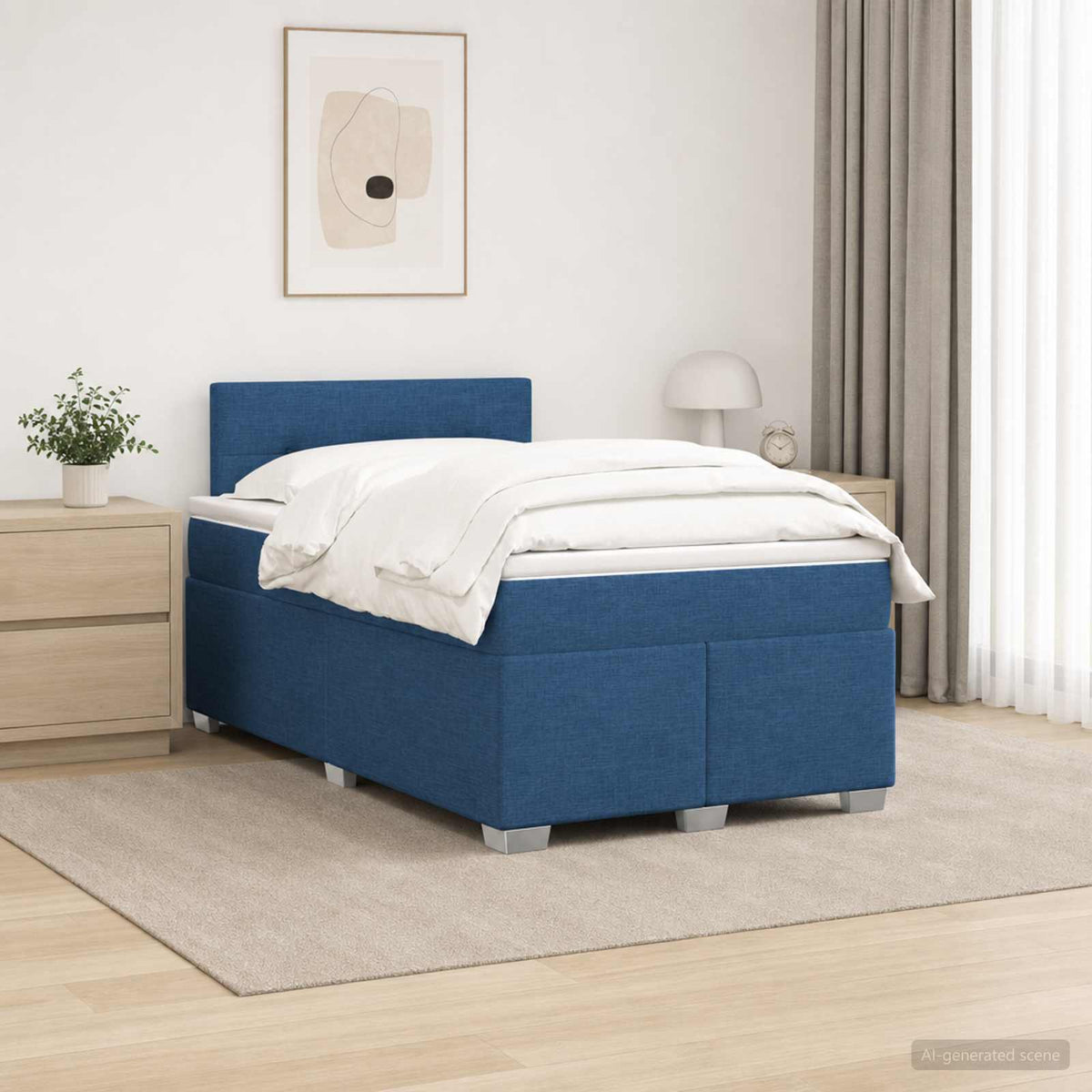 vidaXL Boxspring Bed met Matras en LED Blauw 120 x 190 cm Stof