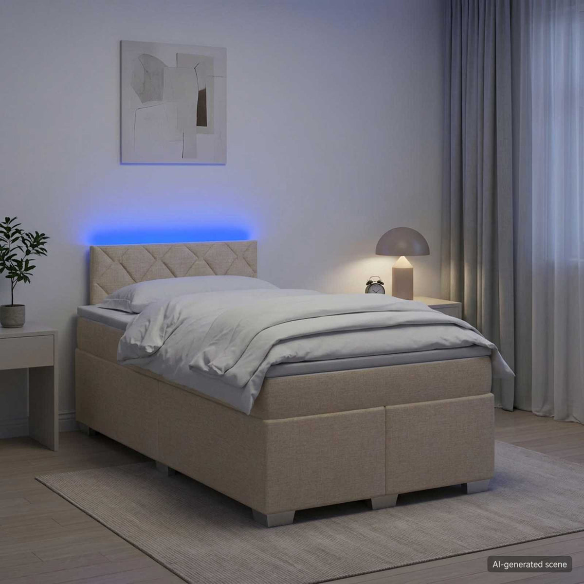 Boxspring Bed met Matras en LED Crèmekleurig 120 x 200 cm Stof is nu te koop bij PeponiXL, paradijselijk wonen!