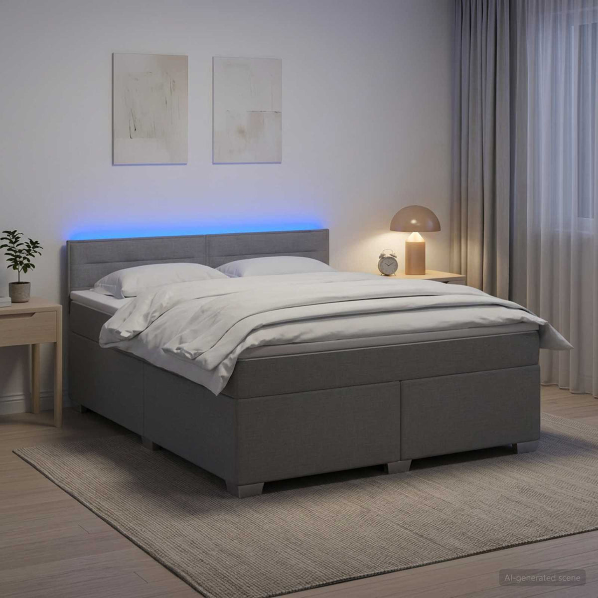 Boxspring Bed met Matras en LED Lichtgrijs 180 x 200 cm Stof is nu te koop bij PeponiXL, paradijselijk wonen!