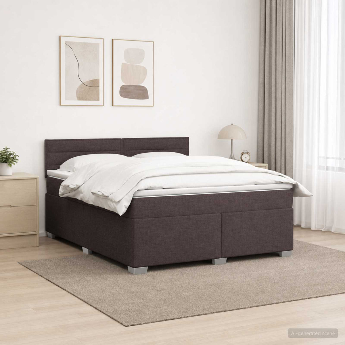 Boxspring Bed met Matras en LED Donkerbruin 160 x 200 cm Stof is nu te koop bij PeponiXL, paradijselijk wonen!