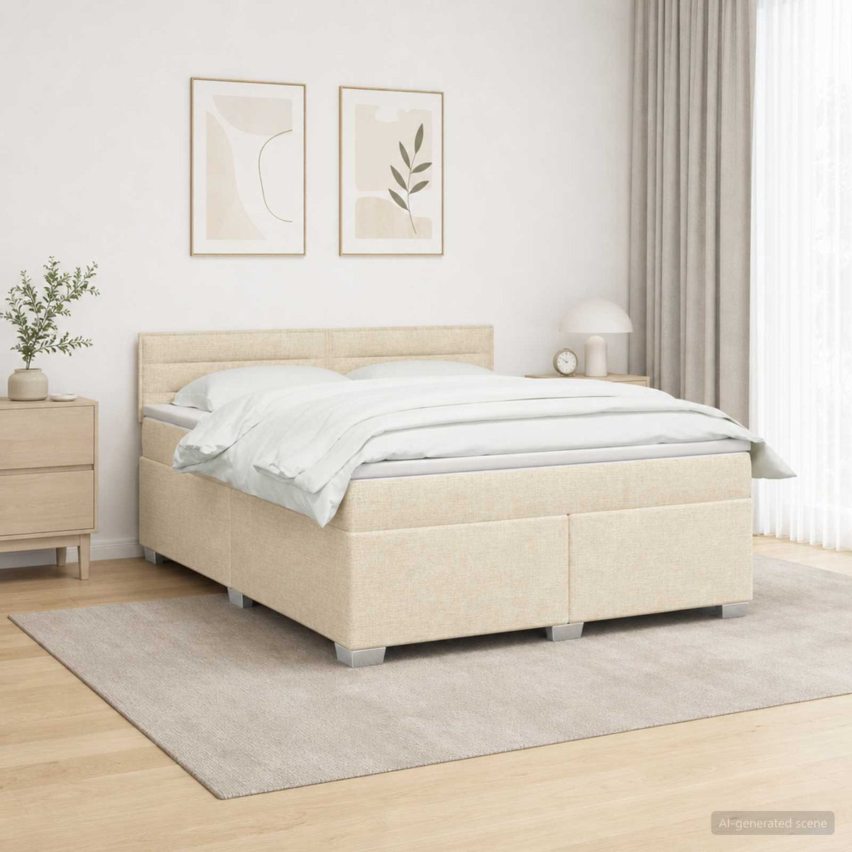 Boxspring Bed met Matras en LED Crèmekleurig 180 x 200 cm Stof is nu te koop bij PeponiXL, paradijselijk wonen!