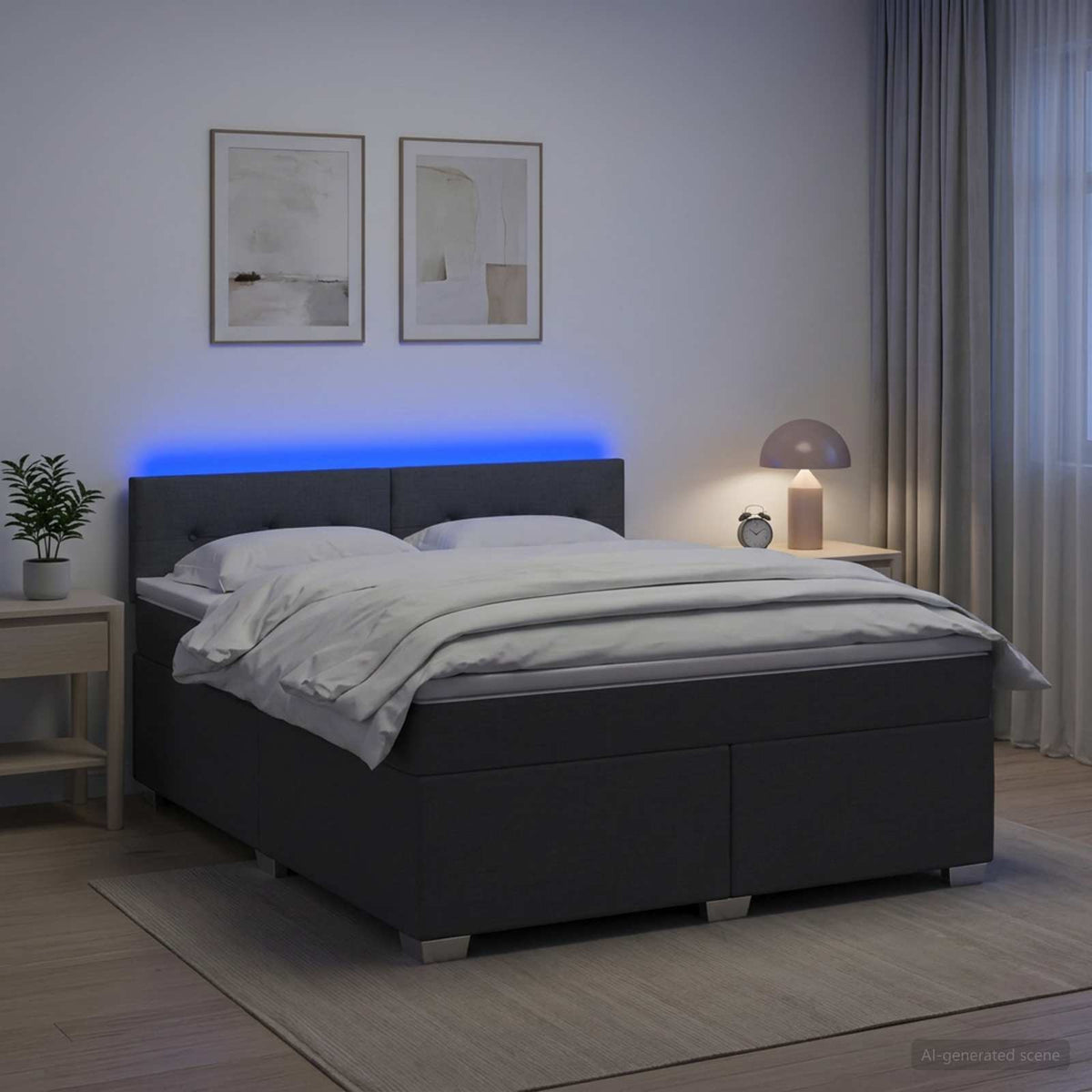 Boxspring Bed met Matras en LED Donkergrijs 180 x 200 cm Stof is nu te koop bij PeponiXL, paradijselijk wonen!