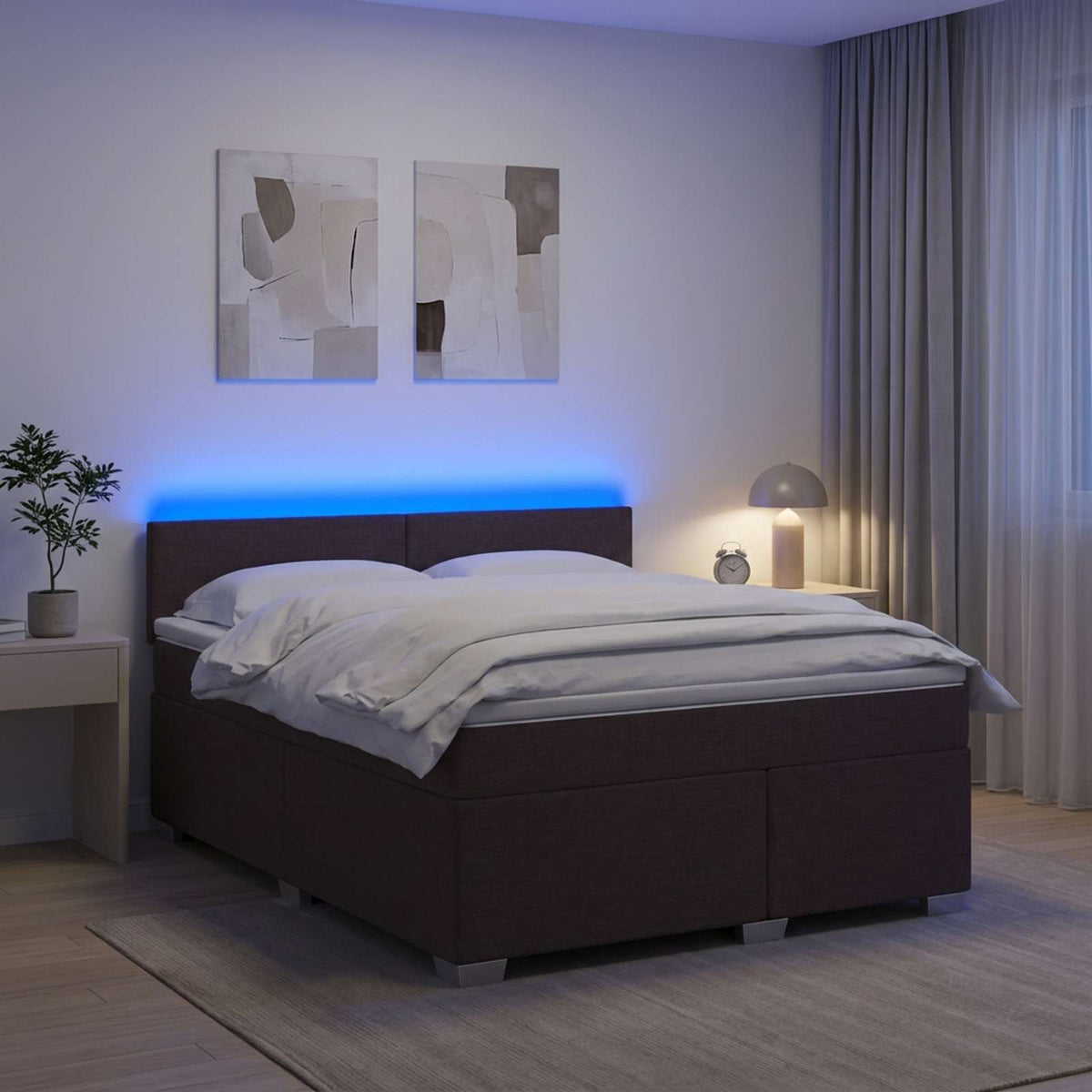 vidaXL Boxspring Bed met Matras en LED Donkerbruin 180 x 200 cm Stof