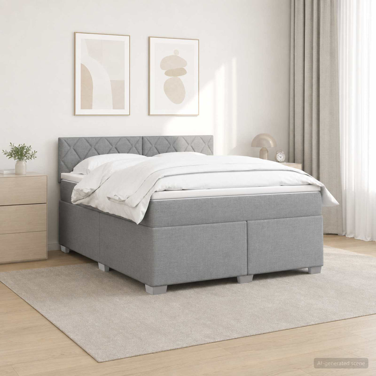 Boxspring Bed met Matras en LED Lichtgrijs 140 x 200 cm Stof is nu te koop bij PeponiXL, paradijselijk wonen!