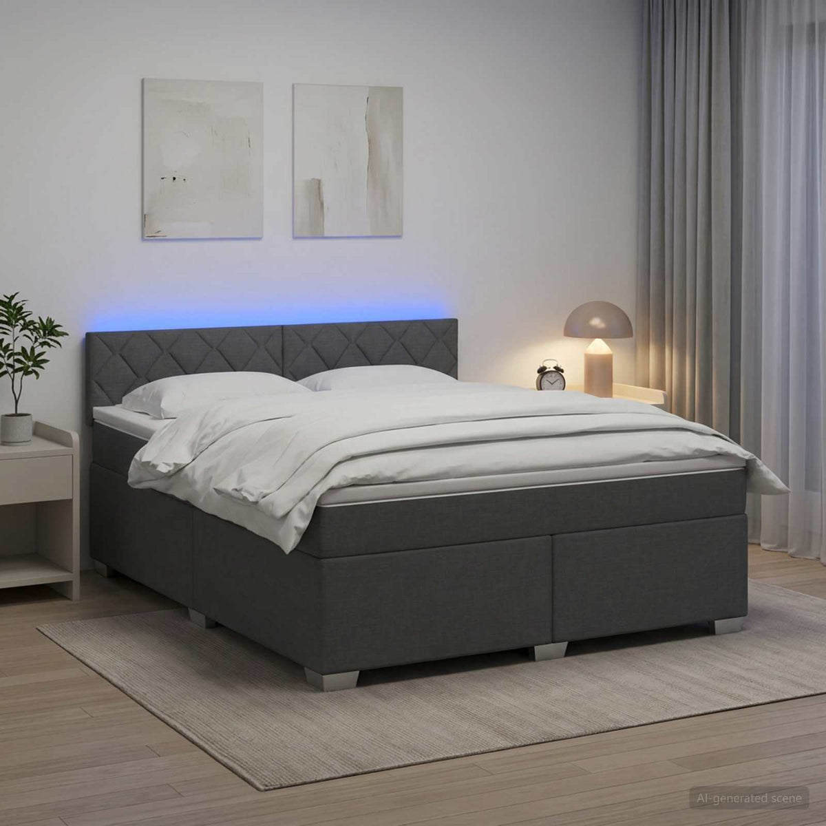 Boxspring Bed met Matras en LED Donkergrijs 140 x 190 cm Stof is nu te koop bij PeponiXL, paradijselijk wonen!