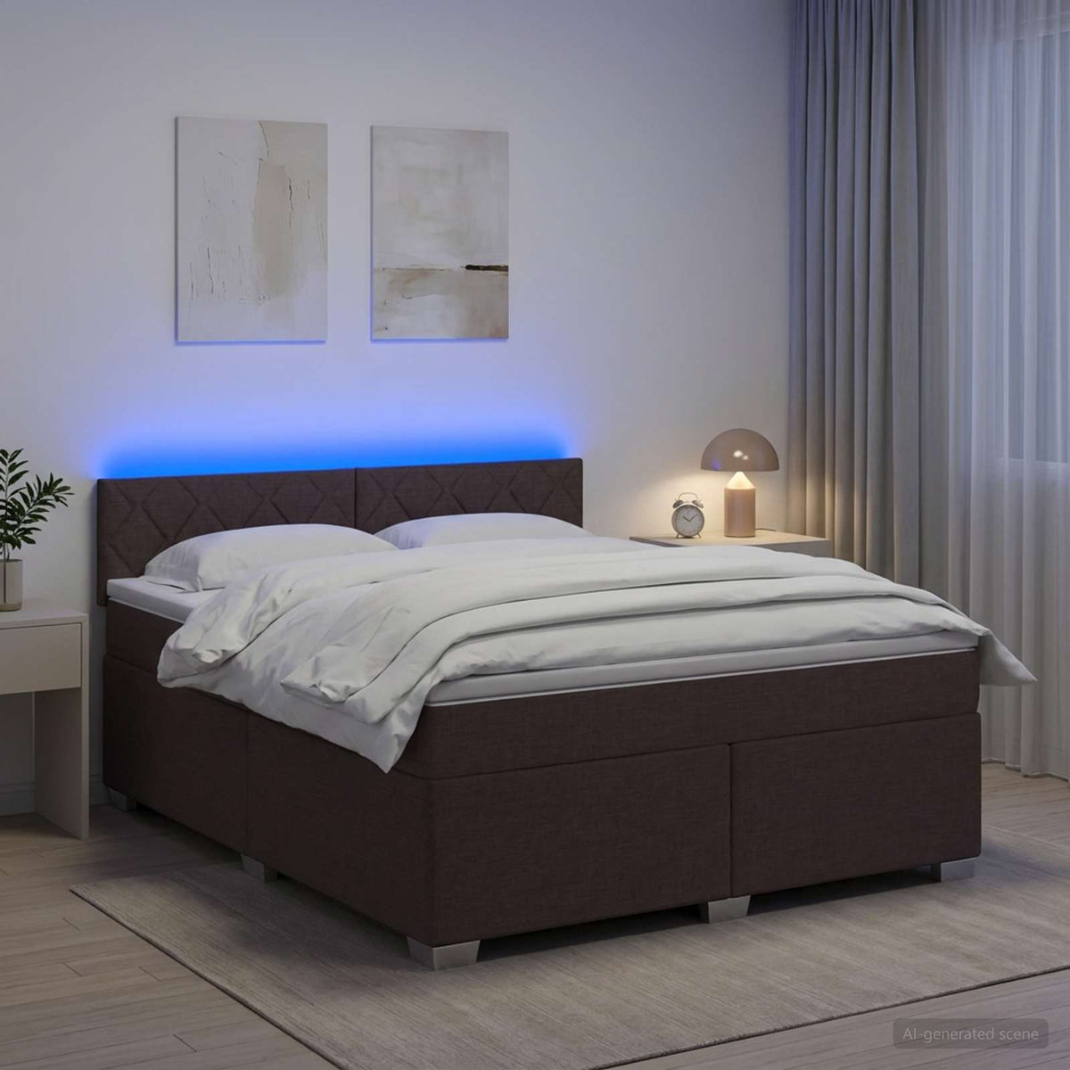 Boxspring Bed met Matras en LED Donkerbruin 180 x 200 cm Stof is nu te koop bij PeponiXL, paradijselijk wonen!
