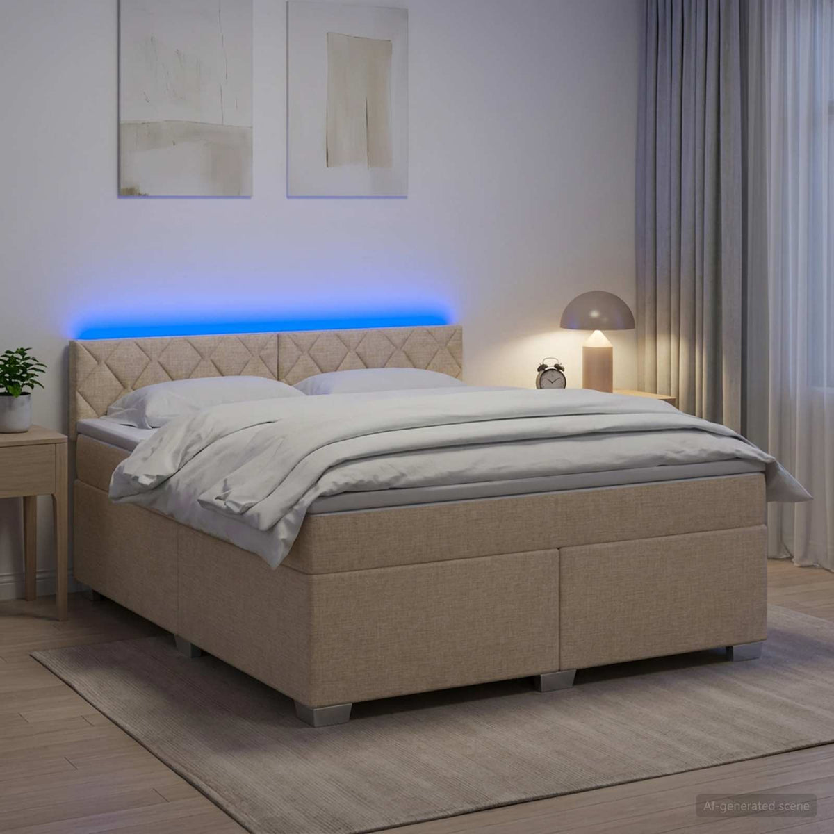 Boxspring Bed met Matras en LED Crèmekleurig 140 x 200 cm Stof is nu te koop bij PeponiXL, paradijselijk wonen!