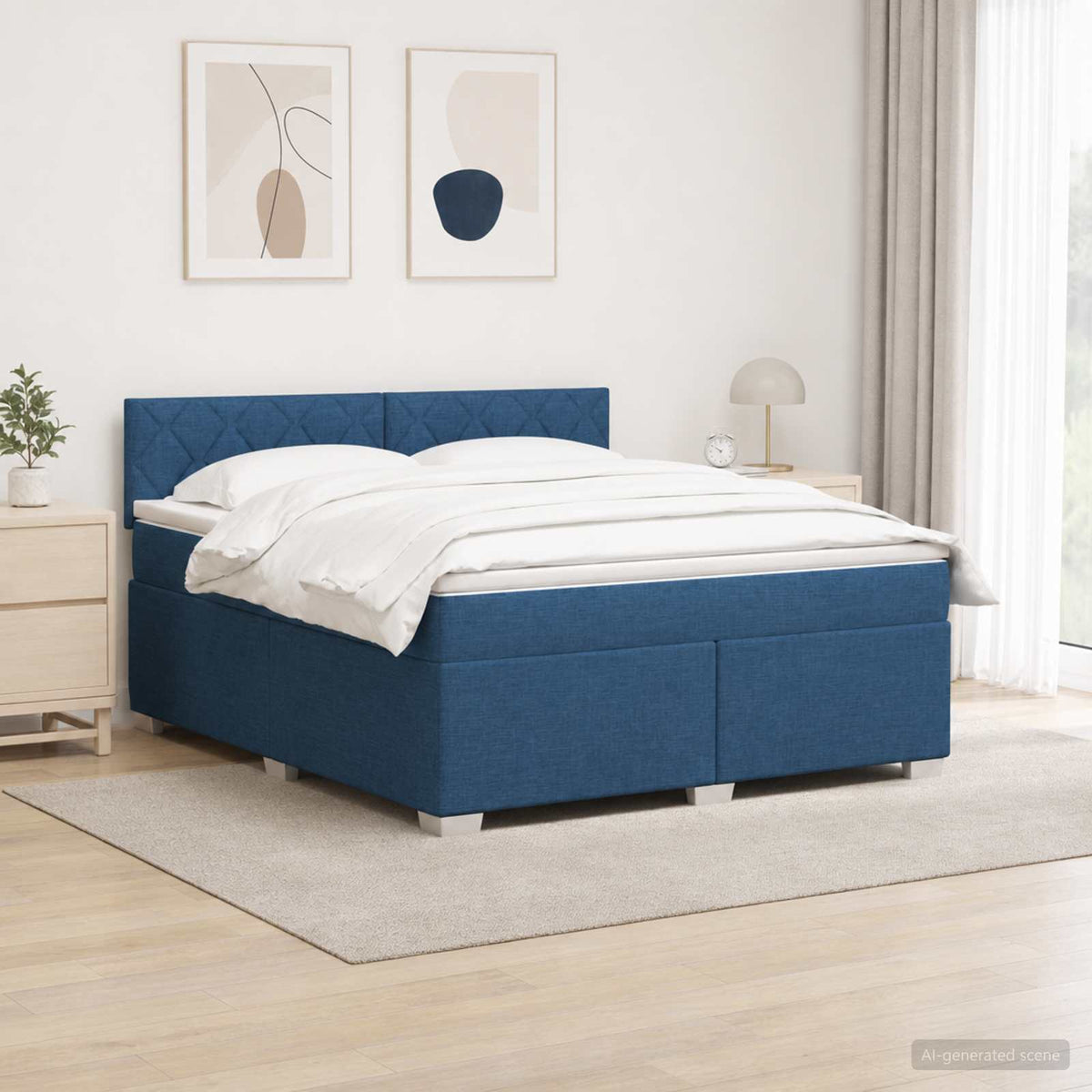 Boxspring Bed met Matras en LED Blauw 160 x 200 cm Stof is nu te koop bij PeponiXL, paradijselijk wonen!