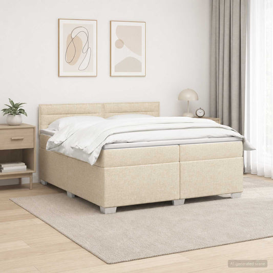 Boxspring Bed met Matras en LED Crèmekleurig 200 x 200 cm Stof is nu te koop bij PeponiXL, paradijselijk wonen!